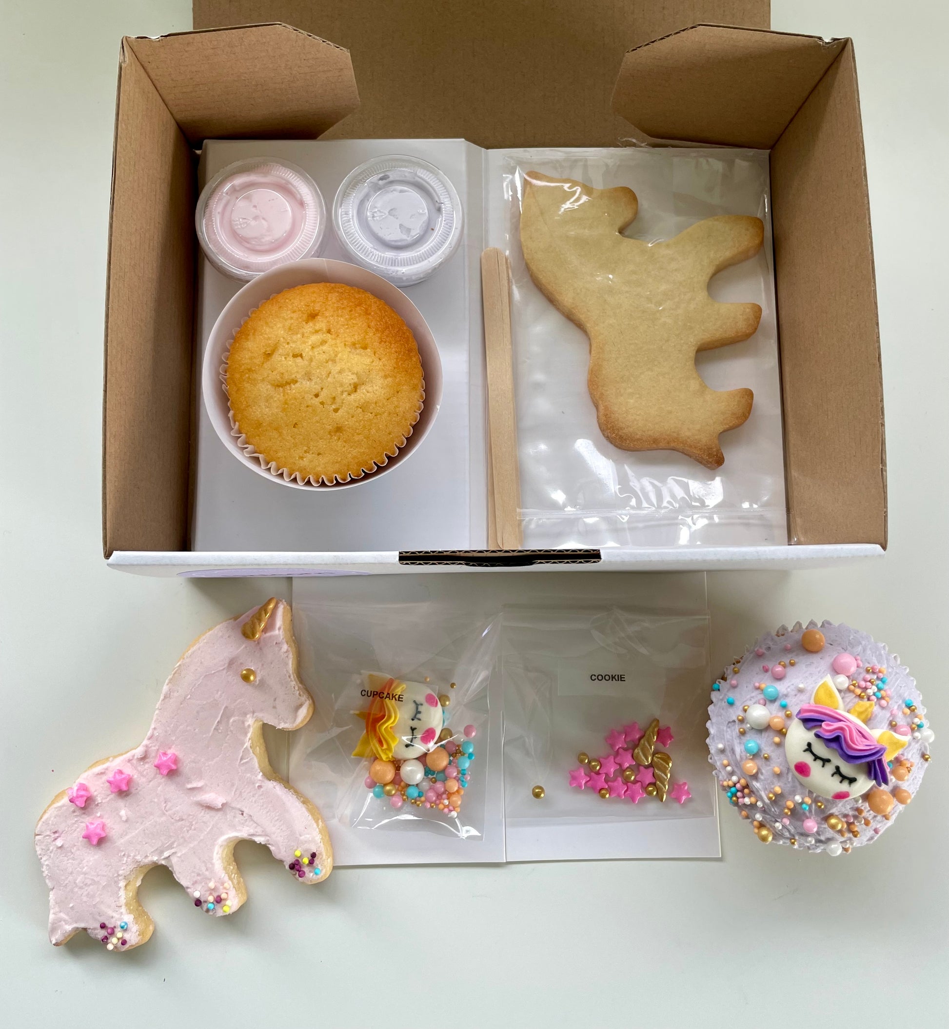 unicorn themed cupcake and cookie decorating box